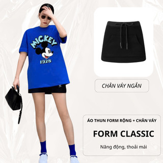 Set Bộ Áo Phông Nữ Chepol Form Rộng, In Mickey, Cổ Tròn, Phối Chân Váy, Chất Cotton(Áo Thun Xanh +Chân Váy Ngắn)CP_x7629