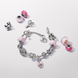 Charm Pandora Mạ Vàng Hồng 14K Murano Hồng Mờ