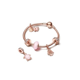 Charm Pandora Mạ Vàng Hồng 14K Murano Hồng Mờ