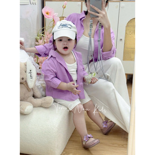 A10-[tomnaukid] Áo sơ mi Thêu NGỰA& MIC MẸ và BÉ gái bé trai size từ 9-65Kg