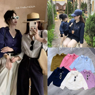 A10-[tomnaukid] Áo sơ mi Thêu NGỰA& MIC MẸ và BÉ gái bé trai size từ 9-65Kg
