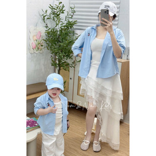 A10-[tomnaukid] Áo sơ mi Thêu NGỰA& MIC MẸ và BÉ gái bé trai size từ 9-65Kg