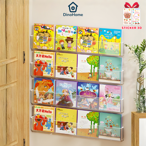 [ SẴN - HỎA TỐC ] Giá Để Sách Trong Suốt Dán Tường DINOHOME, Kệ Đựng Truyện Cho Bé Chất Liệu Nhựa Acrylic kèm miếng dán