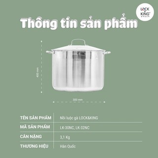 Nồi Luộc Gà Inox Lock&King LKv32NC Đáy Từ 5 Lớp, Dung Tích 18.9L,Inox 304,Luộc Gà Nguyên Con,Bền Đẹp