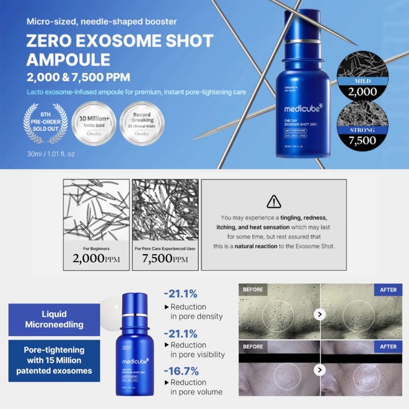 Serum Vi Kim Thu Nhỏ Lỗ Chân Lông MEDICUBE One Day Exosome Shot 2000/7500 30ml