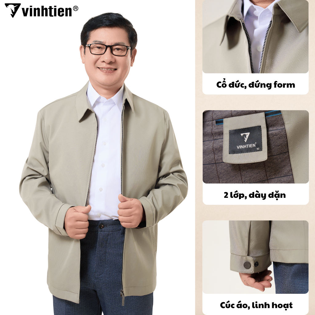 Áo Khoác Jacket Nam Vĩnh Tiến 2 Lớp Cổ Đức Chống Gió, Giữ Ấm, Sang Trọng Lịch Lãm - 990 JC6