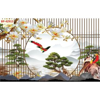 Tranh dán tường quán spa, gội đầu đông y dưỡng sinh kiểu lam sóng tranh vải lụa 3D, KHỔ LỚN LL