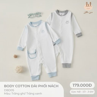 Body cotton dài phối nách trắng xanh little love
