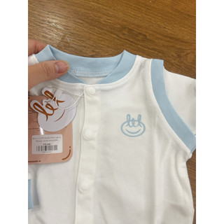 Body cotton dài phối nách trắng xanh little love
