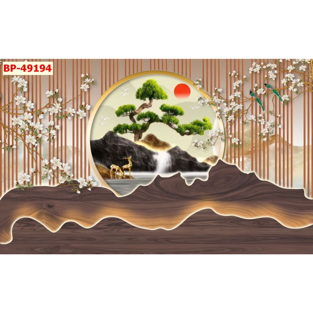 Tranh Lụa KIM SA giả lam sóng 3D dán tường phòng khách, thẩm mỹ viện, tranh khổ lớn LL