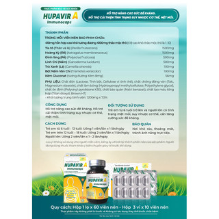 [Che tên ] Viên Uống HUPAVIR A Immunocaps Hỗ Trợ HPV, Sùi Mào Gà dùng cho người cần tăng sức đề kháng- Hộp 60v