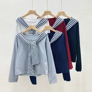 Áo Cardigan Bigsize Nữ Kèm Khăn Thủy Thủ Áo Thun Form Ôm Tay Dài Cho Chubby A310+A195