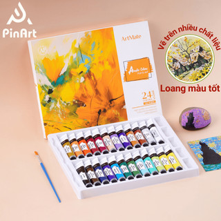Màu Nước Acrylic Dạng Tuýp 12ml ARTMATE 24 Màu Vẽ Vải Giày Tường, Màu Tươi Sáng Đặc Mịn Nhanh Khô Chuyên Nghiệp AC0002