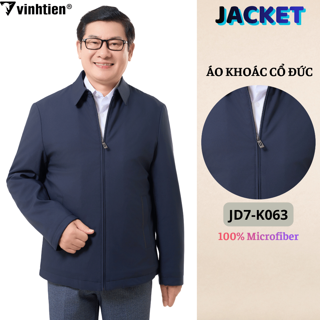 Áo khoác Jacket Nam Vĩnh Tiến Chần Bông Khóa Kéo Cổ Đức Chống Thấm, Giữ Ấm, Lịch Lãm - 1250 JD7