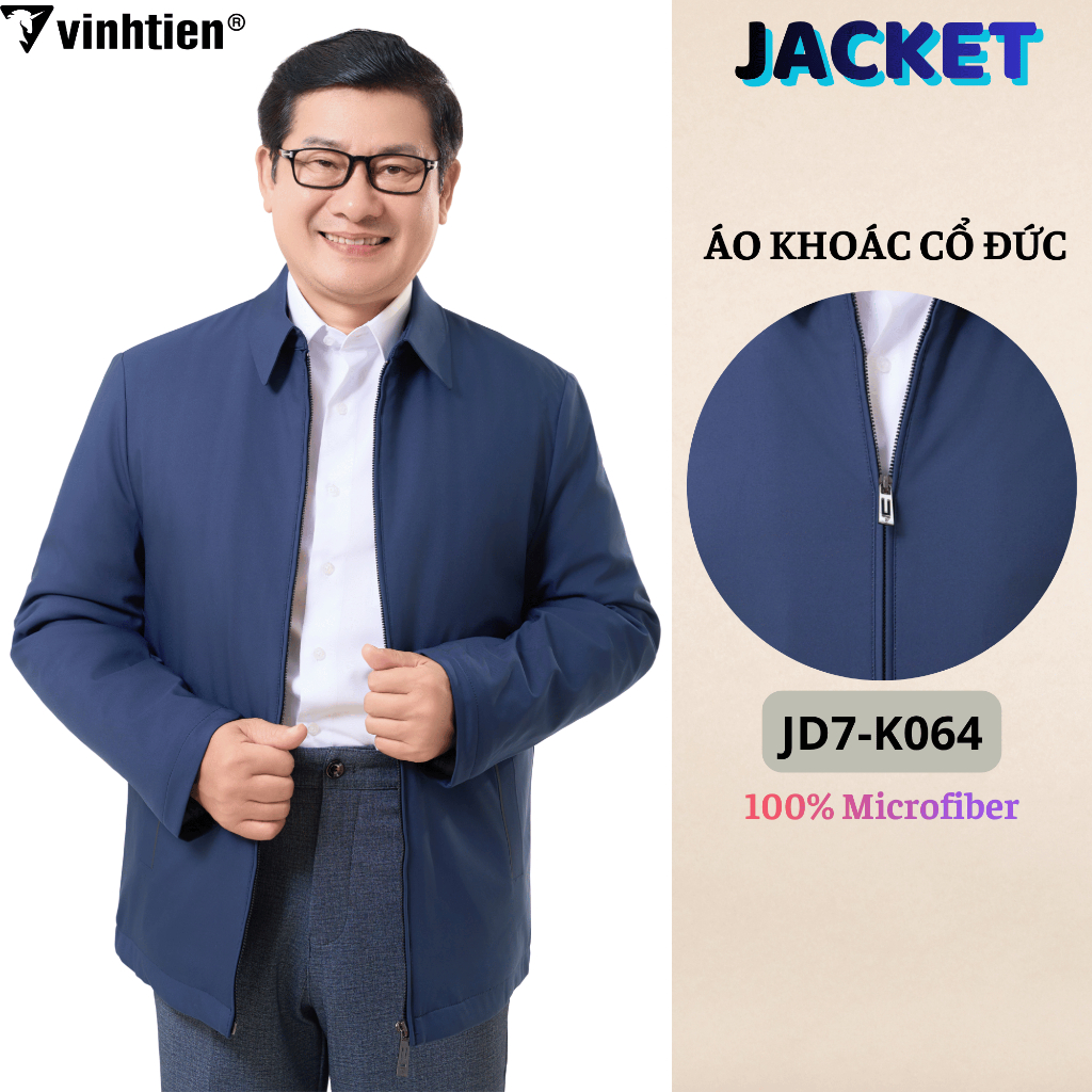 Áo khoác Jacket Nam Vĩnh Tiến Chần Bông Khóa Kéo Cổ Đức Chống Thấm, Giữ Ấm, Lịch Lãm - 1250 JD7