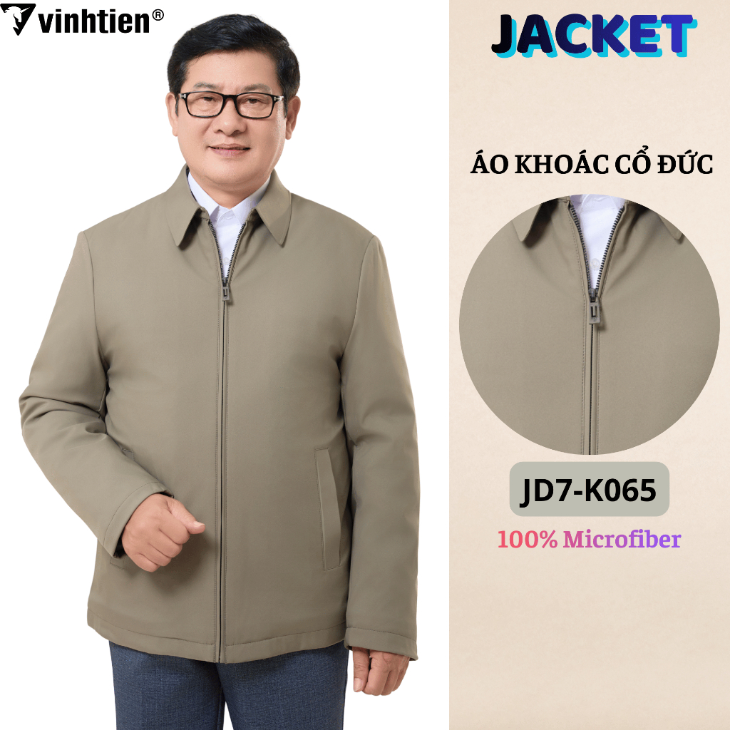 Áo khoác Jacket Nam Vĩnh Tiến Chần Bông Khóa Kéo Cổ Đức Chống Thấm, Giữ Ấm, Lịch Lãm - 1250 JD7