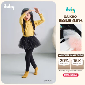 Quần legging bé gái ILABY phối tutu đính sao chất liệu thun gân co dãn 4 chiều 3 màu cho bé 10-35kg [2033]