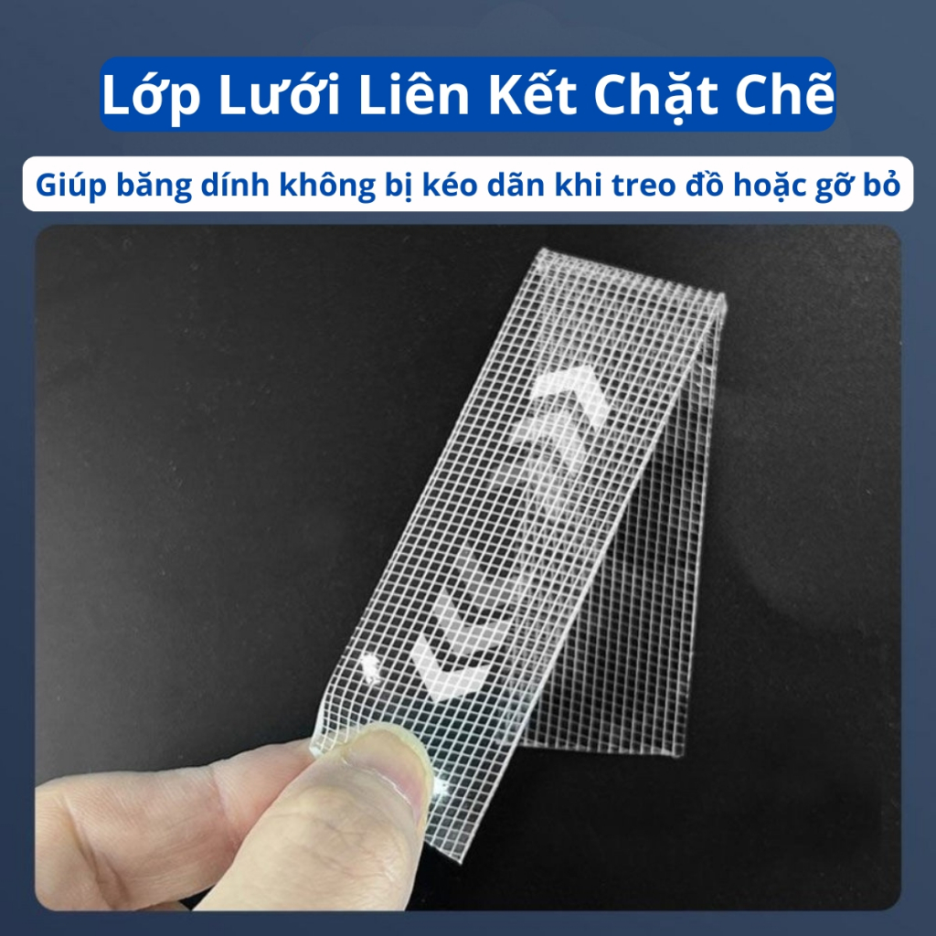 Băng Dính Nano 2 Mặt Đan Lưới Dễ Tháo Gỡ, Băng Keo 2 Mặt Trong Suốt Sợi Thủy Tinh Siêu Dính