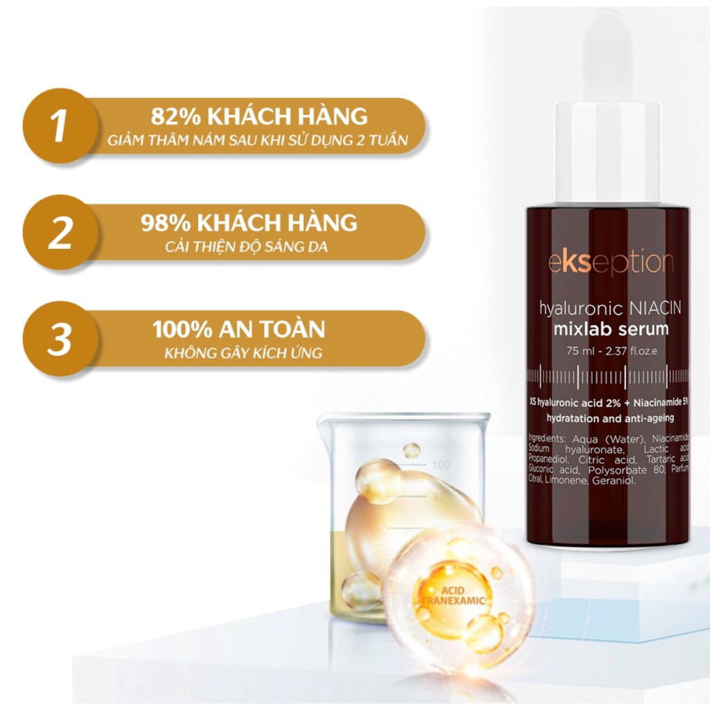 [ĐẠI LÝ CHÍNH HÃNG] Serum HA + 5% B3 sáng da, mờ thâm mụn Ekseption Hyaluronic Niacin 75ml