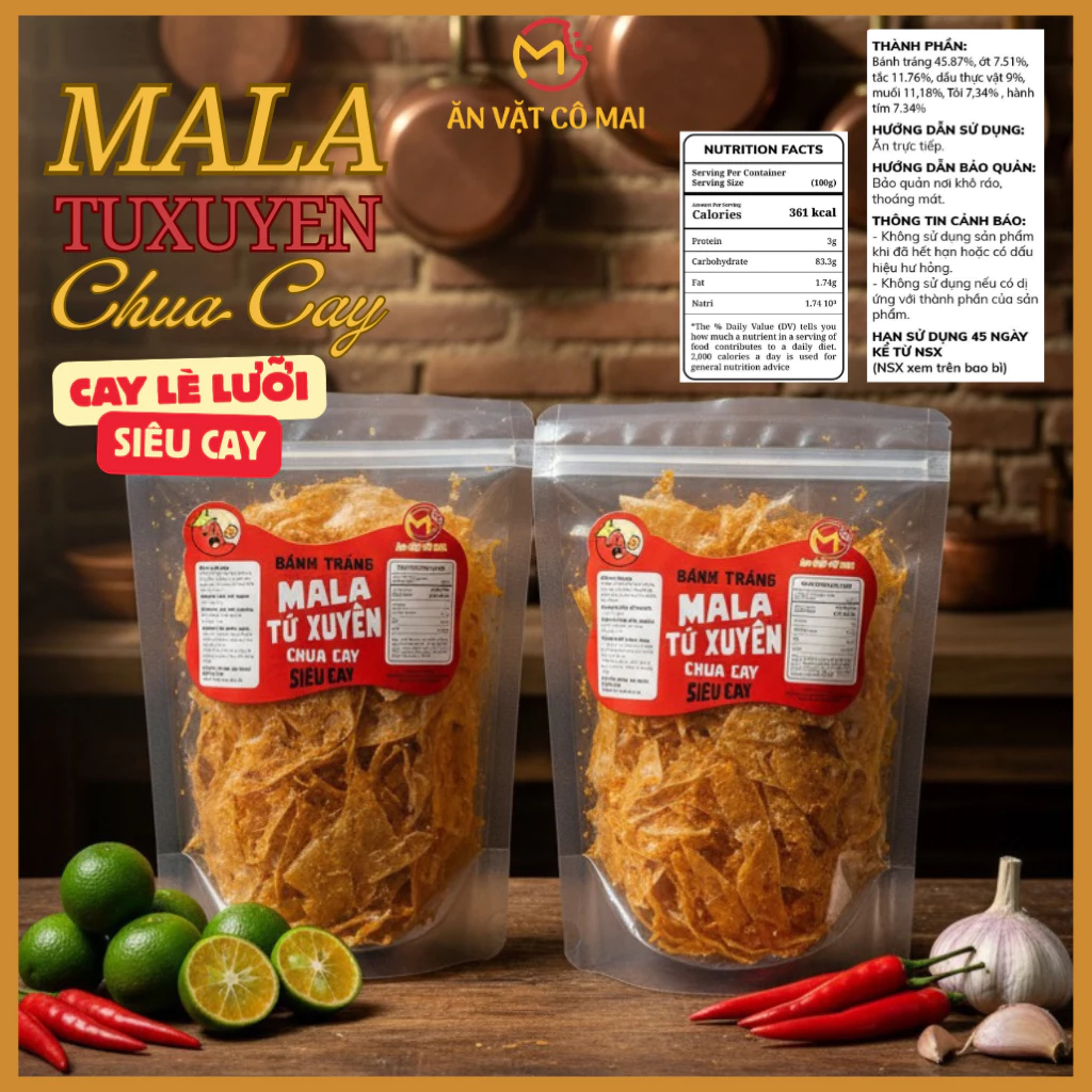 Bánh Tráng MALA TỨ XUYÊN Chua Cay, Vị Cay Vừa & Vị Siêu Cay - Ăn Vặt Cô Mai