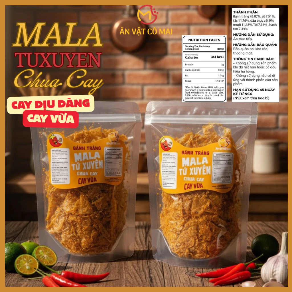 Bánh Tráng MALA TỨ XUYÊN Chua Cay, Vị Cay Vừa & Vị Siêu Cay - Ăn Vặt Cô Mai