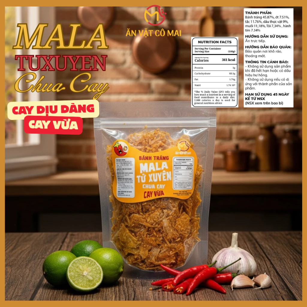Bánh Tráng MALA TỨ XUYÊN Chua Cay, Vị Cay Vừa & Vị Siêu Cay - Ăn Vặt Cô Mai