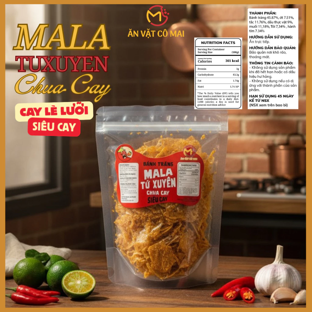 Bánh Tráng MALA TỨ XUYÊN Chua Cay, Vị Cay Vừa & Vị Siêu Cay - Ăn Vặt Cô Mai