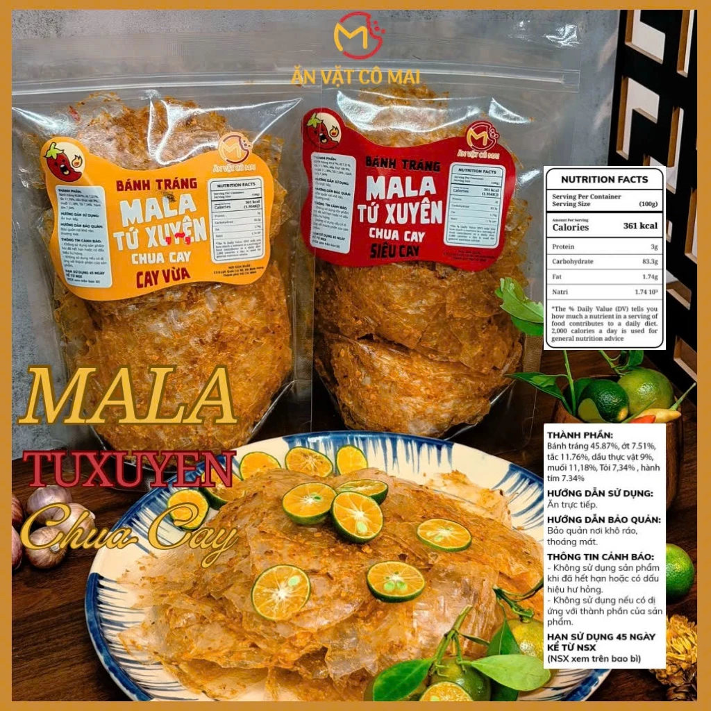 Bánh Tráng MALA TỨ XUYÊN Chua Cay, Vị Cay Vừa & Vị Siêu Cay - Ăn Vặt Cô Mai