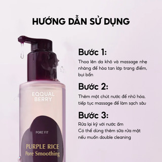 Dầu tẩy trang giảm mụn đầu đen EQQUALBERRY Purple Rice Pore Smoothing 200ml