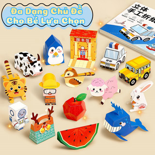 Sách Gấp Giấy Origami 3D Thủ Công 6 Chủ Đề, 60 Mẫu Gấp Đa Dạng Cho Bé, Kích Thích Sự Phát Triển Tư Duy, Sáng Tạo