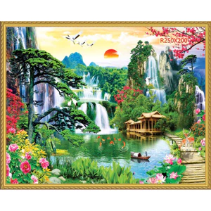 Tranh Dán Tường 3D Sơn Thuỷ Trang Trí Gia Tăng Tài Lộc In Ấn Kích Thước Theo Yêu Cầu