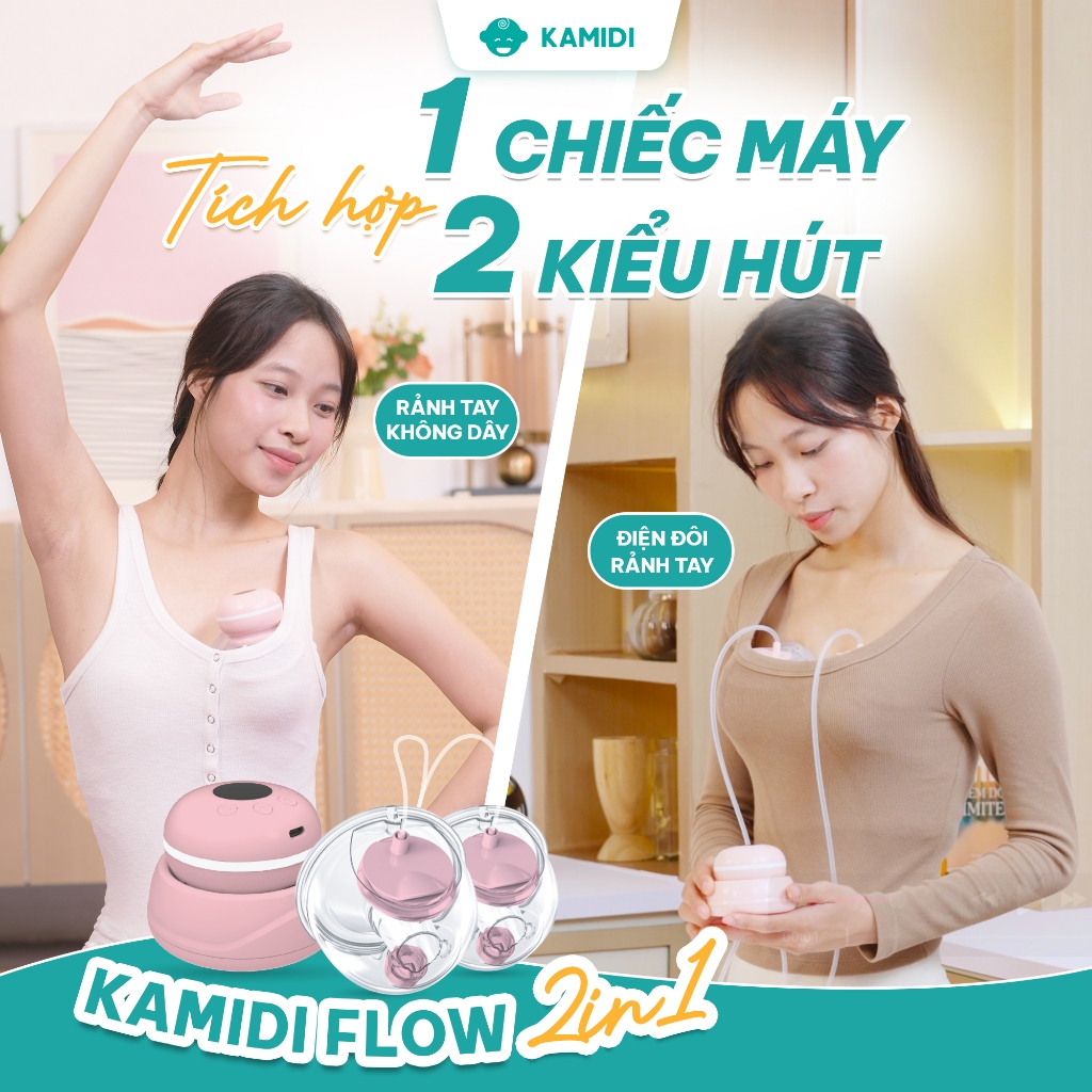 Máy Hút Sữa Điện Đôi Rảnh Tay Kamidi Flow 2IN1 Tích Hợp 2 Chế Độ Điện Đôi Có Dây Và Rảnh Tay