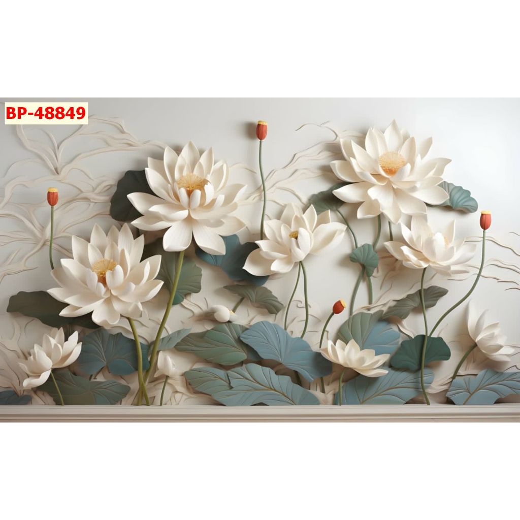 Tranh thủy mặc phong cảnh hoa đào đỏ, tranh lụa 3D dán tường