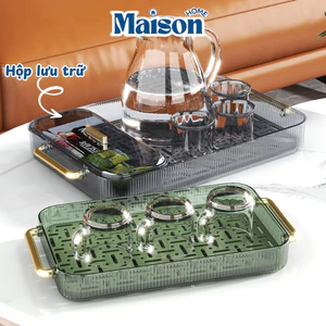 Khay trà, khay úp ly cốc trong suốt 2 lớp MAISON kèm hộp lưu trữ đựng trà đa năng có tay cầm