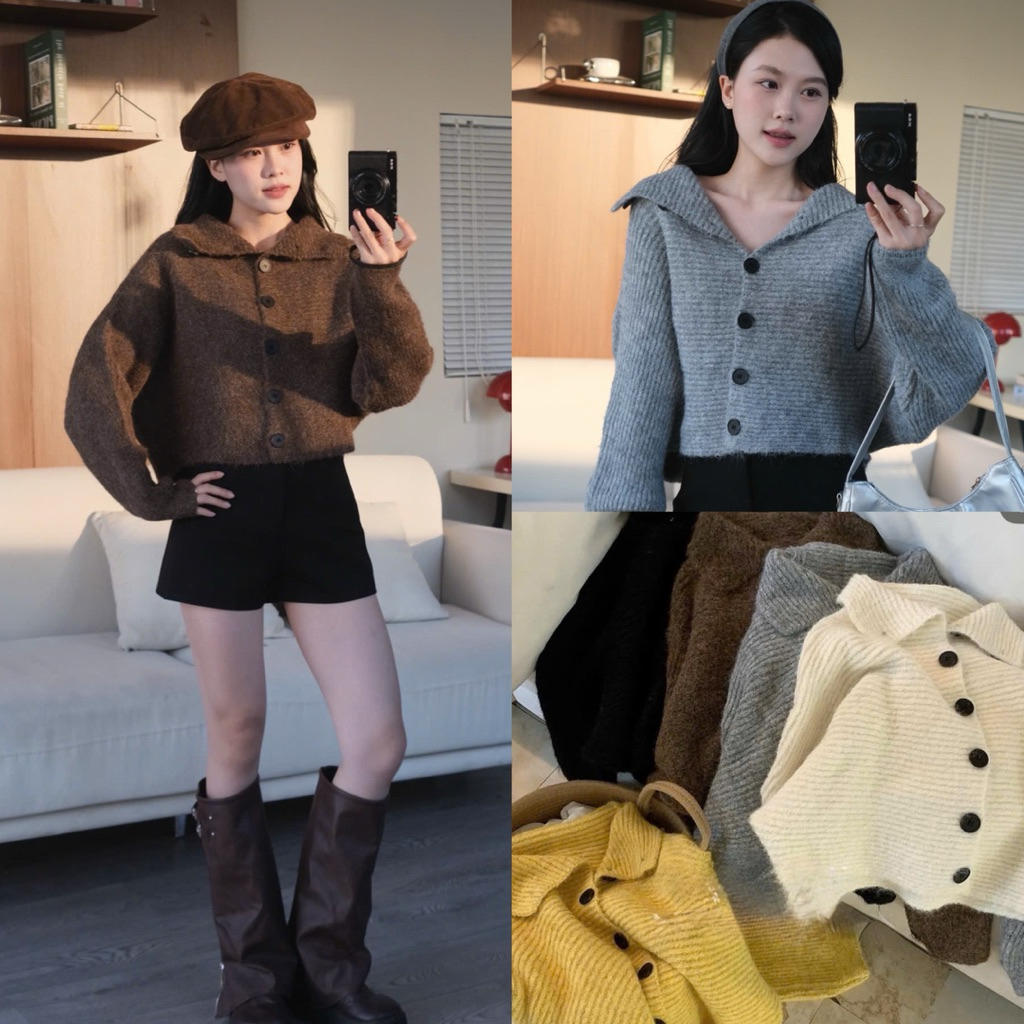 Áo len cánh dơi dáng croptop cúc to Nữ the.sweaterweather TSW