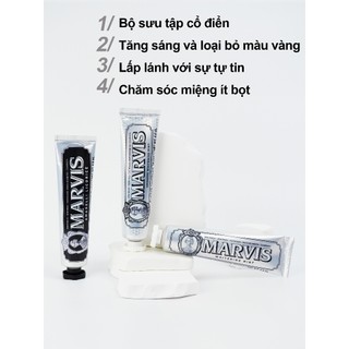 Kem đánh răng Marvis Whitening 85ML - Kem đánh răng làm trắng,giảm mảng bám(Bàn chải đánh răng tặng kèm)