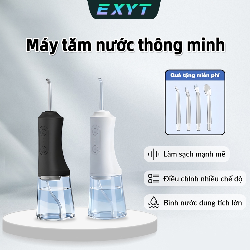 EXYT Máy tăm nước 4 chế độ (Tặng 4 đầu bàn chải) - Làm sạch sâu, bảo vệ nướu, sạc nhanh USB - Chính hãng Bảo hành 1 năm