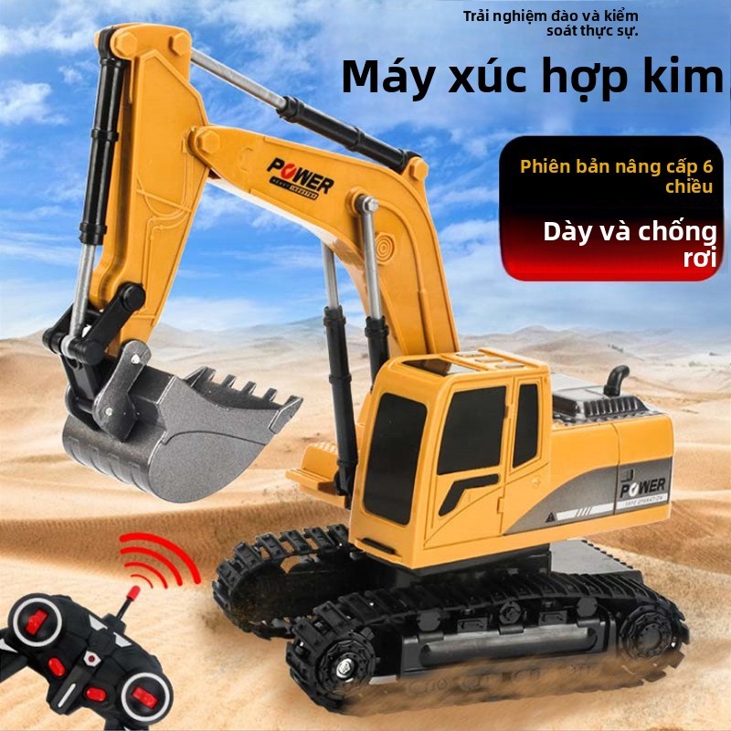 Xe đồ chơi máy xúc điều khiển từ xa bằng hợp kim dành cho trẻ em, xe xây dựng điện 5/6 kênh