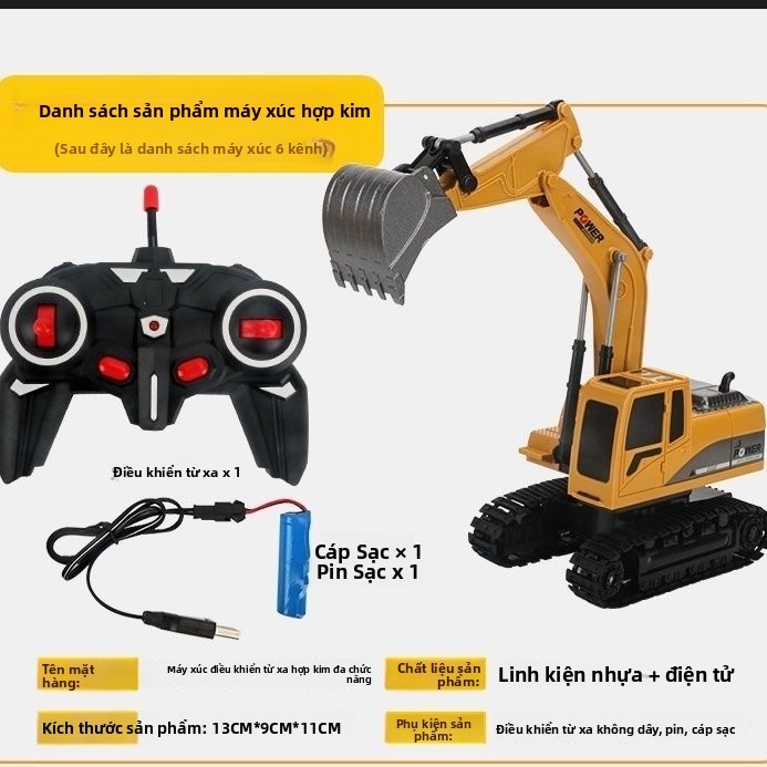 Xe đồ chơi máy xúc điều khiển từ xa bằng hợp kim dành cho trẻ em, xe xây dựng điện 5/6 kênh