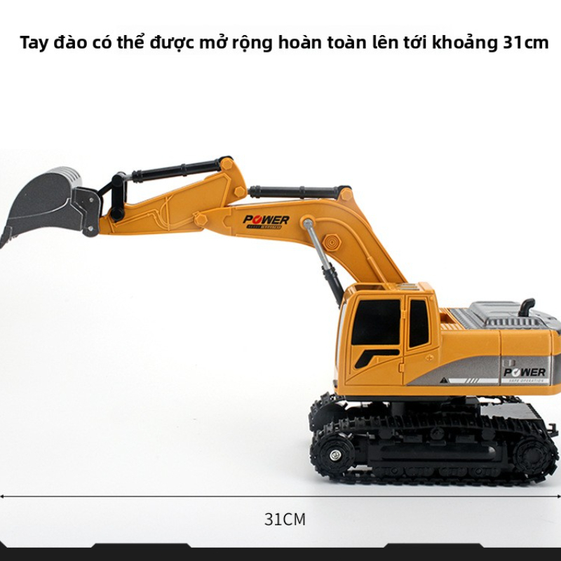 Xe đồ chơi máy xúc điều khiển từ xa bằng hợp kim dành cho trẻ em, xe xây dựng điện 5/6 kênh