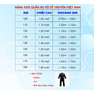 Võ phục Võ Cổ Truyền Việt Nam, quần áo quyền thuật Võ Cổ Truyền đai đen, đai trắng
