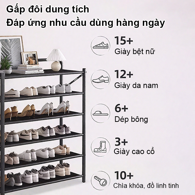 𝐎𝐥𝐢𝐟𝐞Kệ Để Giày Có Gấp Gọn Đen/Trắng Kệ Giày Bằng Thép Cacbon Dạng Lưới Giá Để Giày Đa Năng Không Cần Lắp Đặt