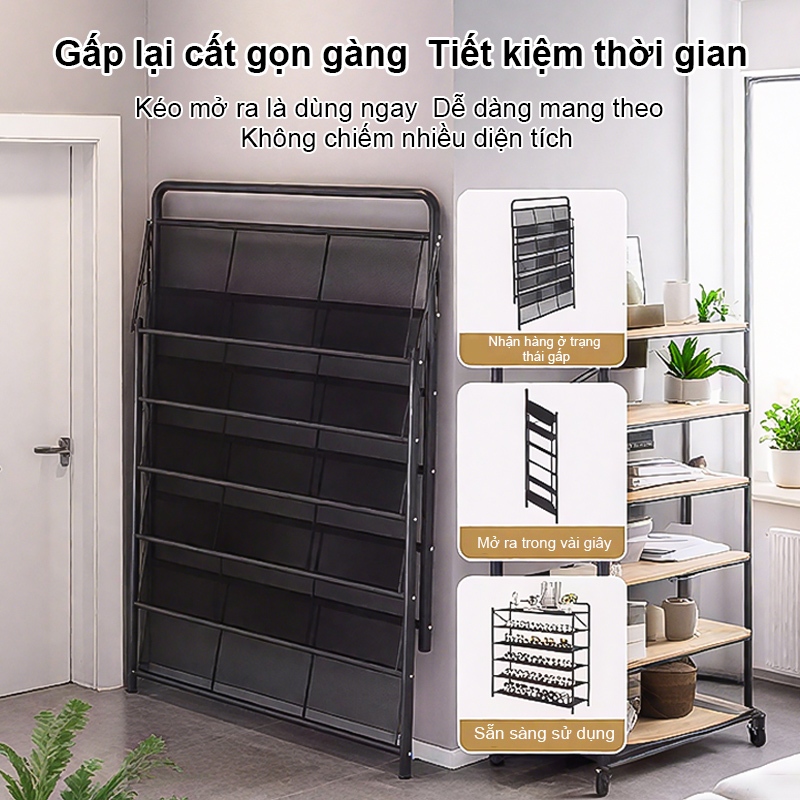 𝐎𝐥𝐢𝐟𝐞Kệ Để Giày Có Gấp Gọn Đen/Trắng Kệ Giày Bằng Thép Cacbon Dạng Lưới Giá Để Giày Đa Năng Không Cần Lắp Đặt
