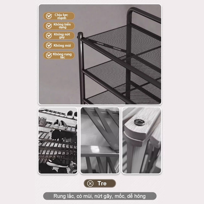 𝐎𝐥𝐢𝐟𝐞Kệ Để Giày Có Gấp Gọn Đen/Trắng Kệ Giày Bằng Thép Cacbon Dạng Lưới Giá Để Giày Đa Năng Không Cần Lắp Đặt