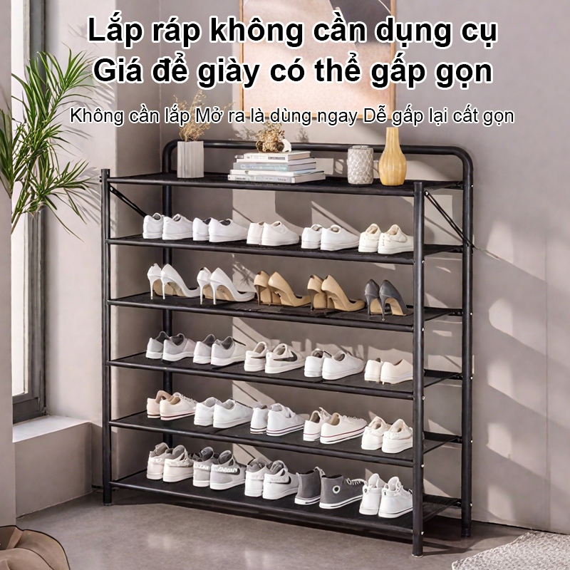 𝐎𝐥𝐢𝐟𝐞Kệ Để Giày Có Gấp Gọn Đen/Trắng Kệ Giày Bằng Thép Cacbon Dạng Lưới Giá Để Giày Đa Năng Không Cần Lắp Đặt