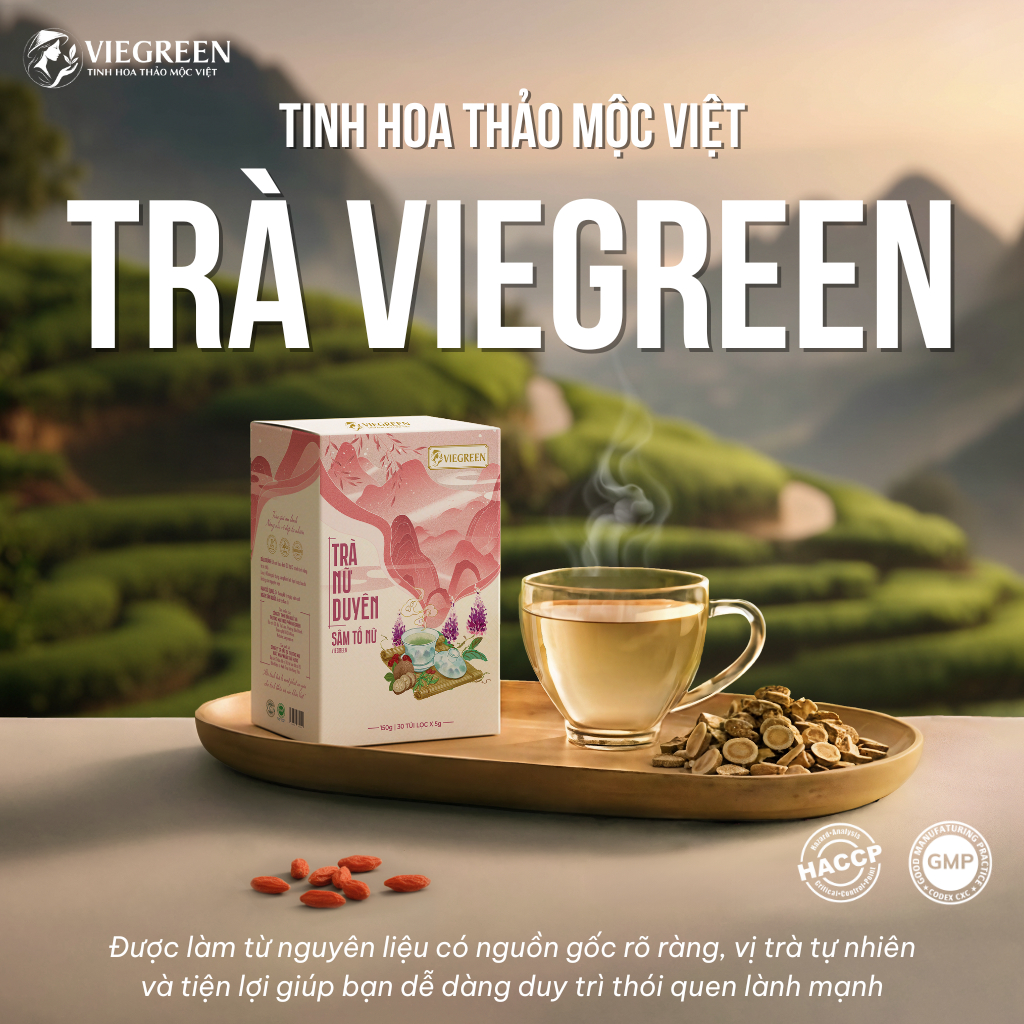 Combo 2 Hộp Trà Túi Lọc Sâm Tố Nữ 36% VIEGREEN Nữ Duyên 30 Túi x 5g, Không Đường, GMP HACCP