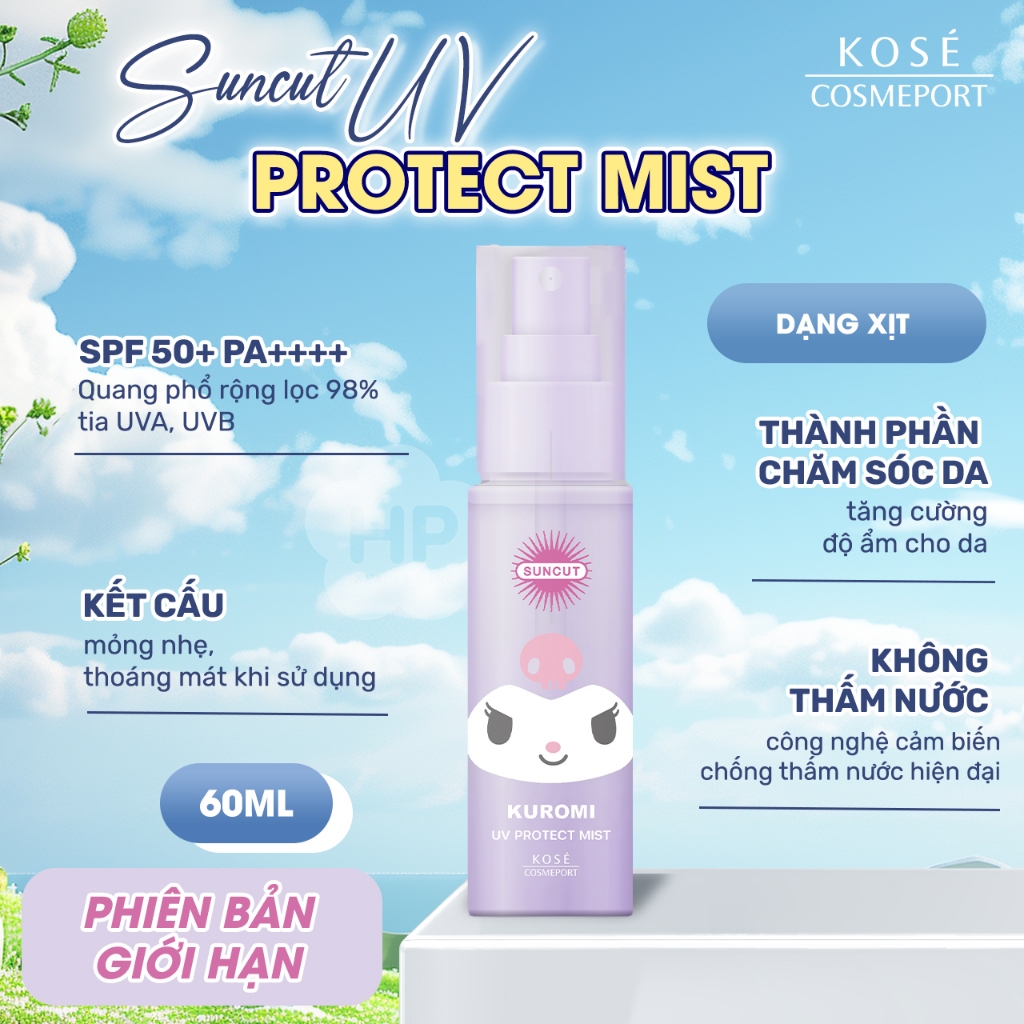 Xịt Chống Nắng Dưỡng Ẩm Da Bản Giới Hạn Kuromi Kosé Suncut UV Protect Mist SPF50+ PA++++ (60mL)