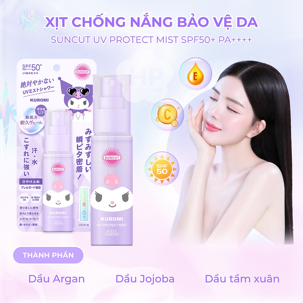 Xịt Chống Nắng Dưỡng Ẩm Da Bản Giới Hạn Kuromi Kosé Suncut UV Protect Mist SPF50+ PA++++ (60mL)