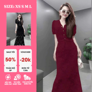 SÉT ĐẦM REN CỔ V NÚT NGỌC ĐUÔI CÁ – THANH LỊCH, QUYẾN RŨ, SANG TRỌNG