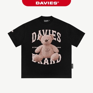 Áo phông local brand chính hãng DAVIES nam nữ màu đen thun cotton form rộng tay lỡ Teddy Bear I D26-T2